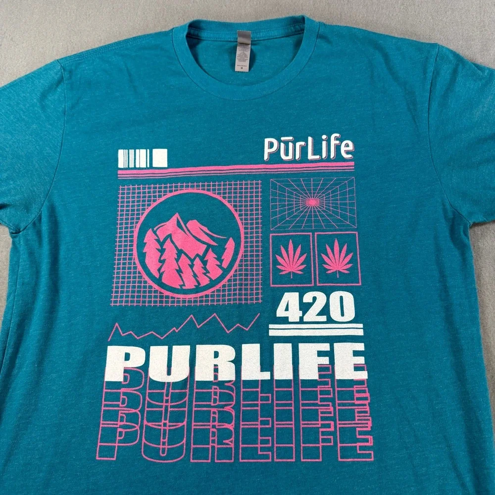 PurLife 420 Graphic T-Shirt Mens Medium Teal Next Level Apparel Short Sleeve Tee